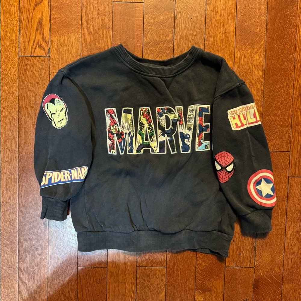 Zara Marvel Black Sweatshirt with Colorful Character Patches - 12-18 Months